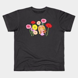 Cartoon girl and flowers Kids T-Shirt